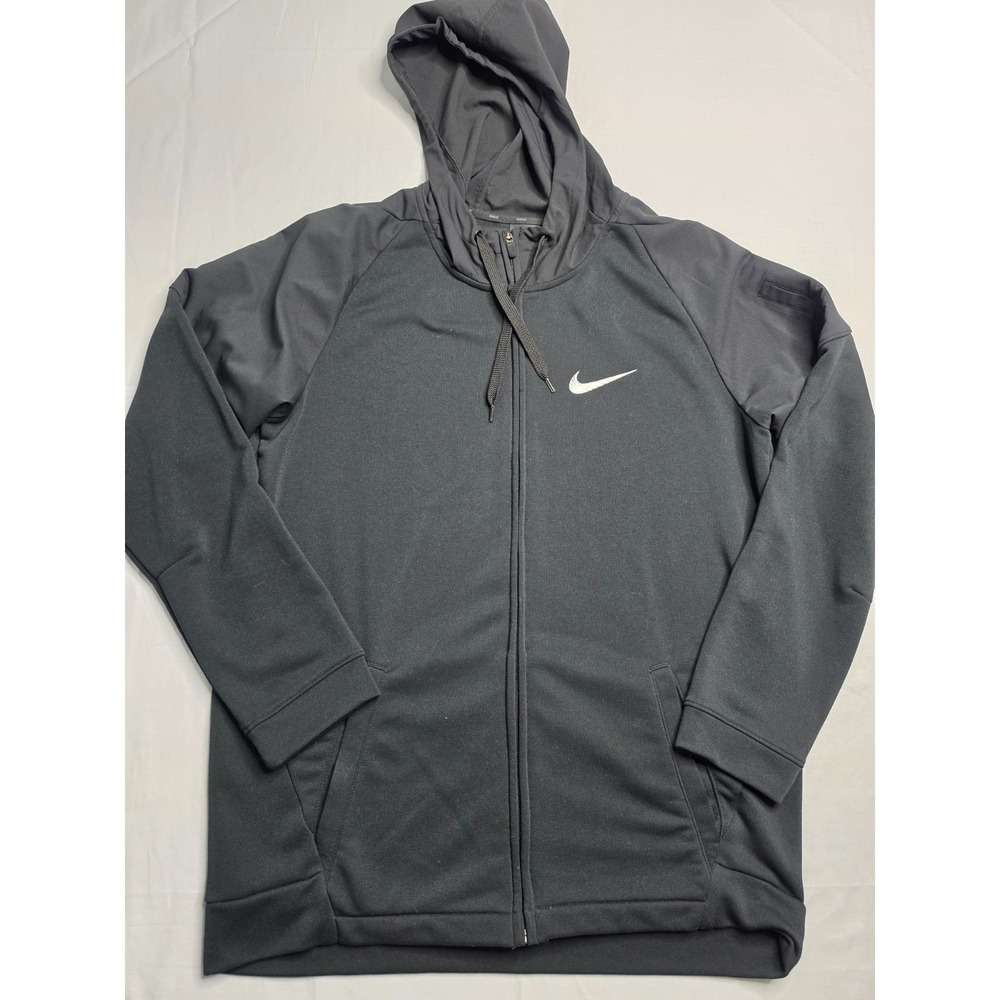 Nike Dri-FIT Hoodie Men's L Black Mesh Lined Raglan Sleeve Full Zip Performance